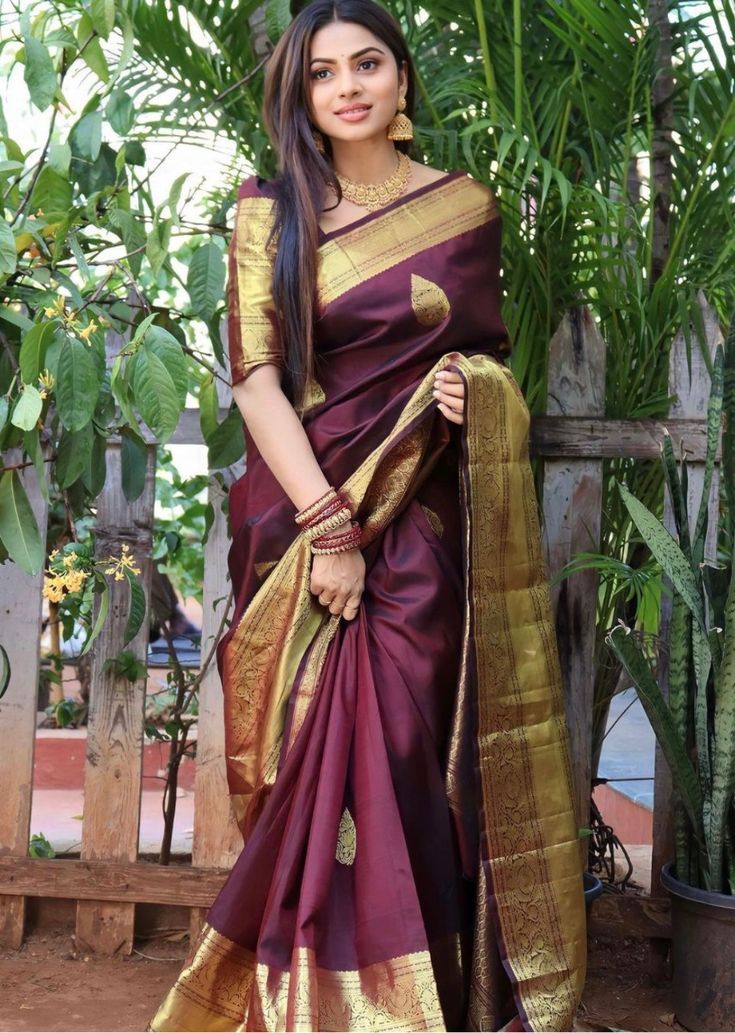 Wine Maroon Pattu Saree